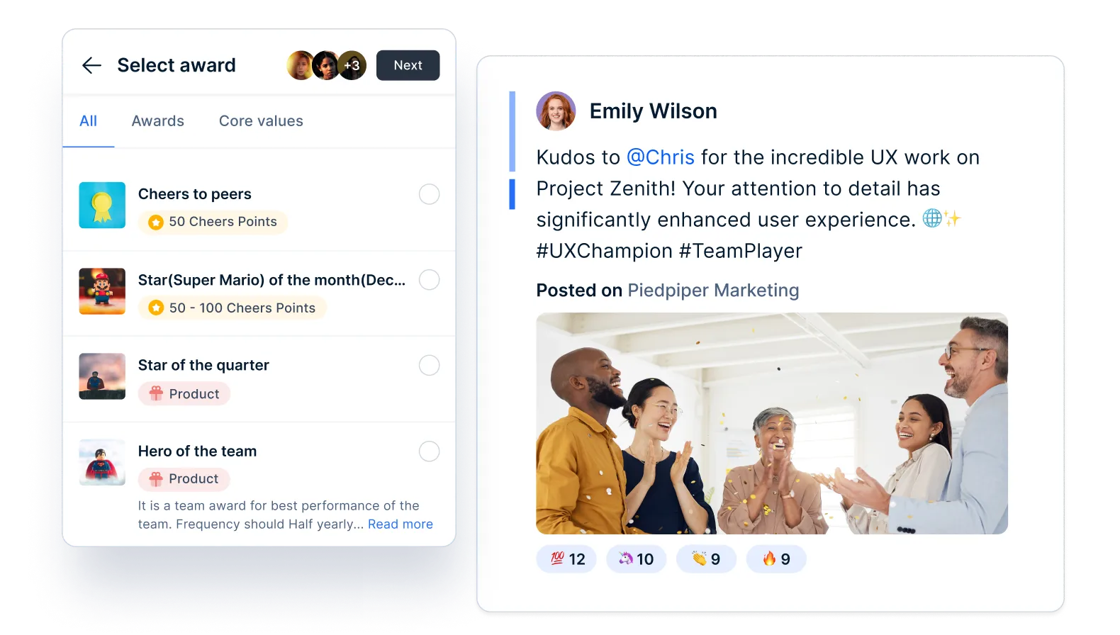 Involve everyone through peer-to-peer recognition